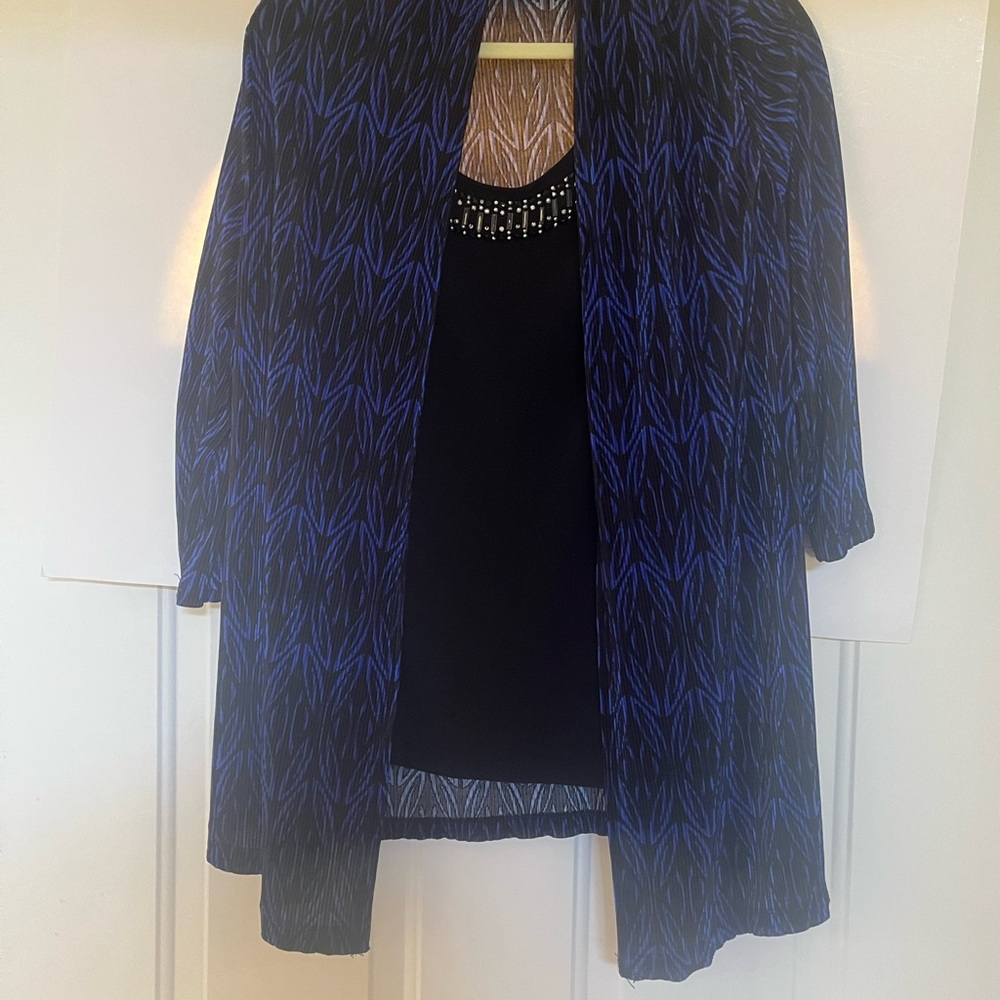 JM Collection Blue and Gold Striped Cardigan